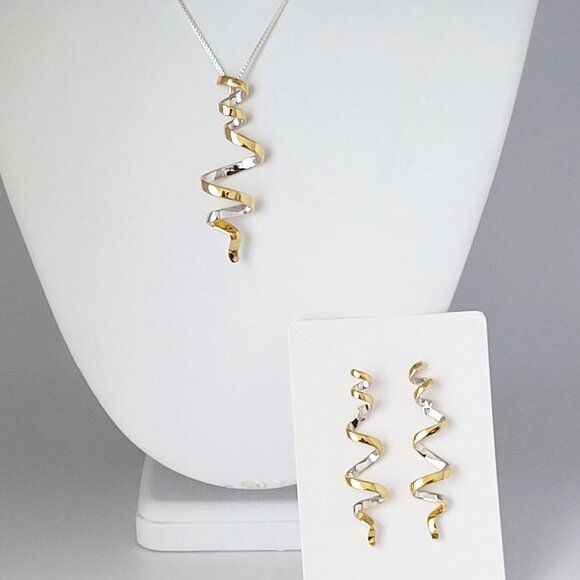 Jorge Revilla CURLS Sterling Silver 18k Gold Vermeil Pendant Necklace & Earrings - Picture 1 of 9